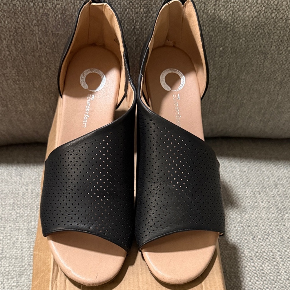 Journee Collection Black Perforated Open-Toe Mules